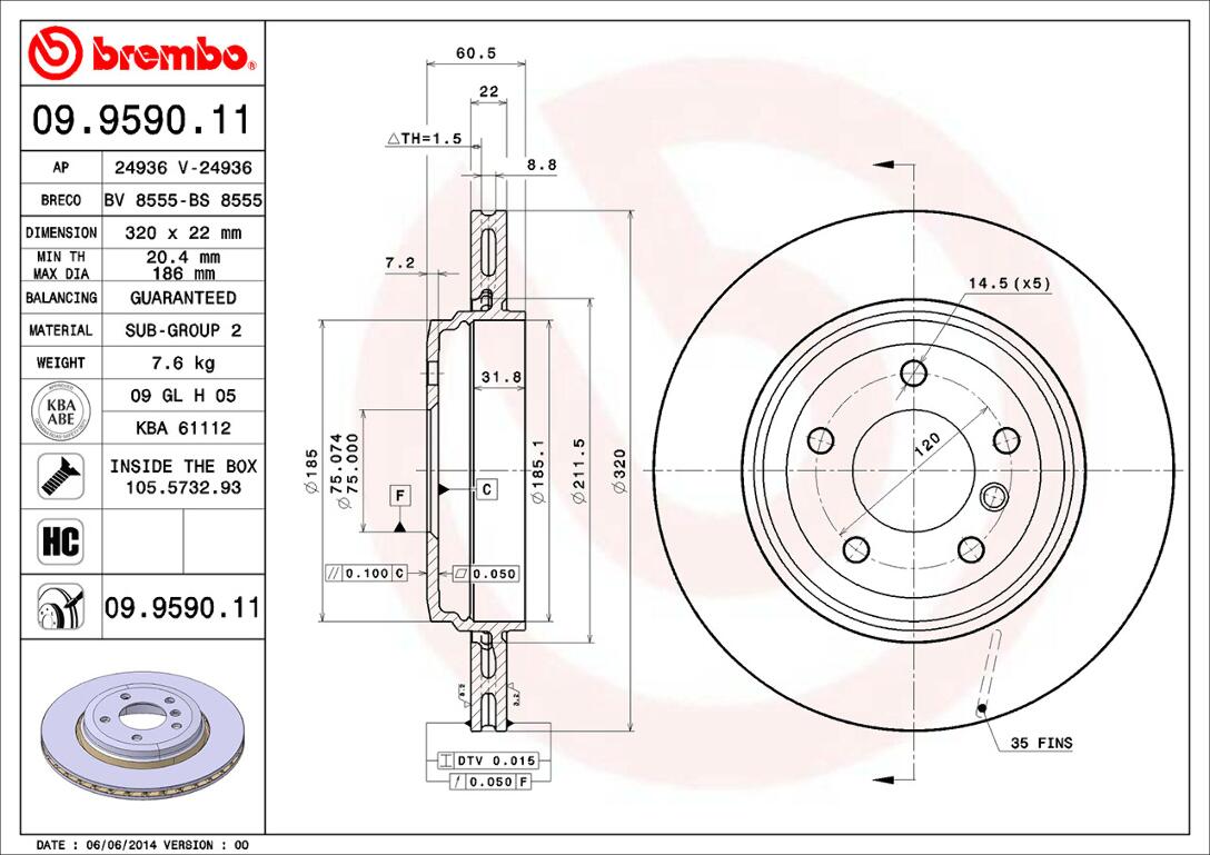 BMW Brembo Disc Brake Rotor - Rear (320mm) 34216864052